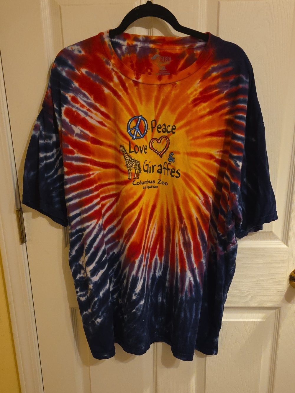 Tie-Dye 'Peace Love & Giraffes' Short Sleeve Tee - Orange & Navy